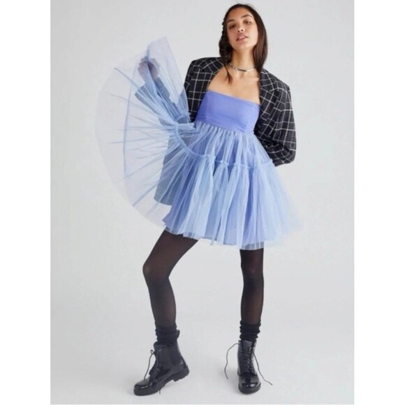 Free People Dresses & Skirts - Free People Theo Puff Mini Dress Periwinkle Strapless Tulle Coquette Party S